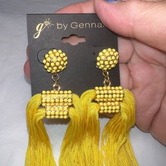 G by Gennaro Boho Bright Yellow Tassel Earrings - Picture 4 of 6